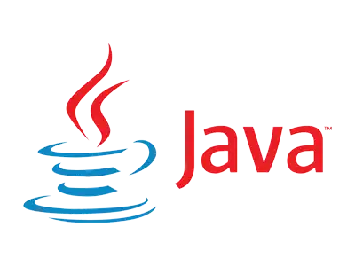 Logo Java avec une tasse stylisée en bleu et des volutes rouges, accompagné du texte "Java" en rouge.